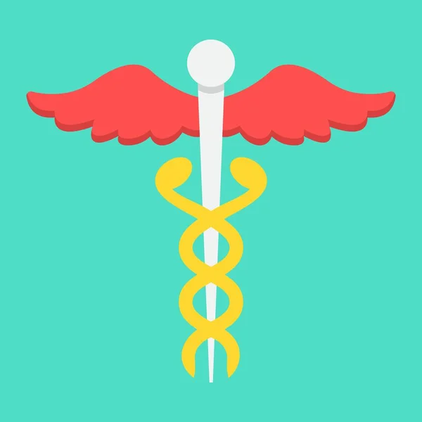 Icono plano de caduceo, medicina y atención médica — Vector de stock