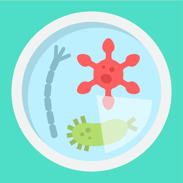 Petrischaal van bacteriën platte pictogram, geneeskunde — Stockvector