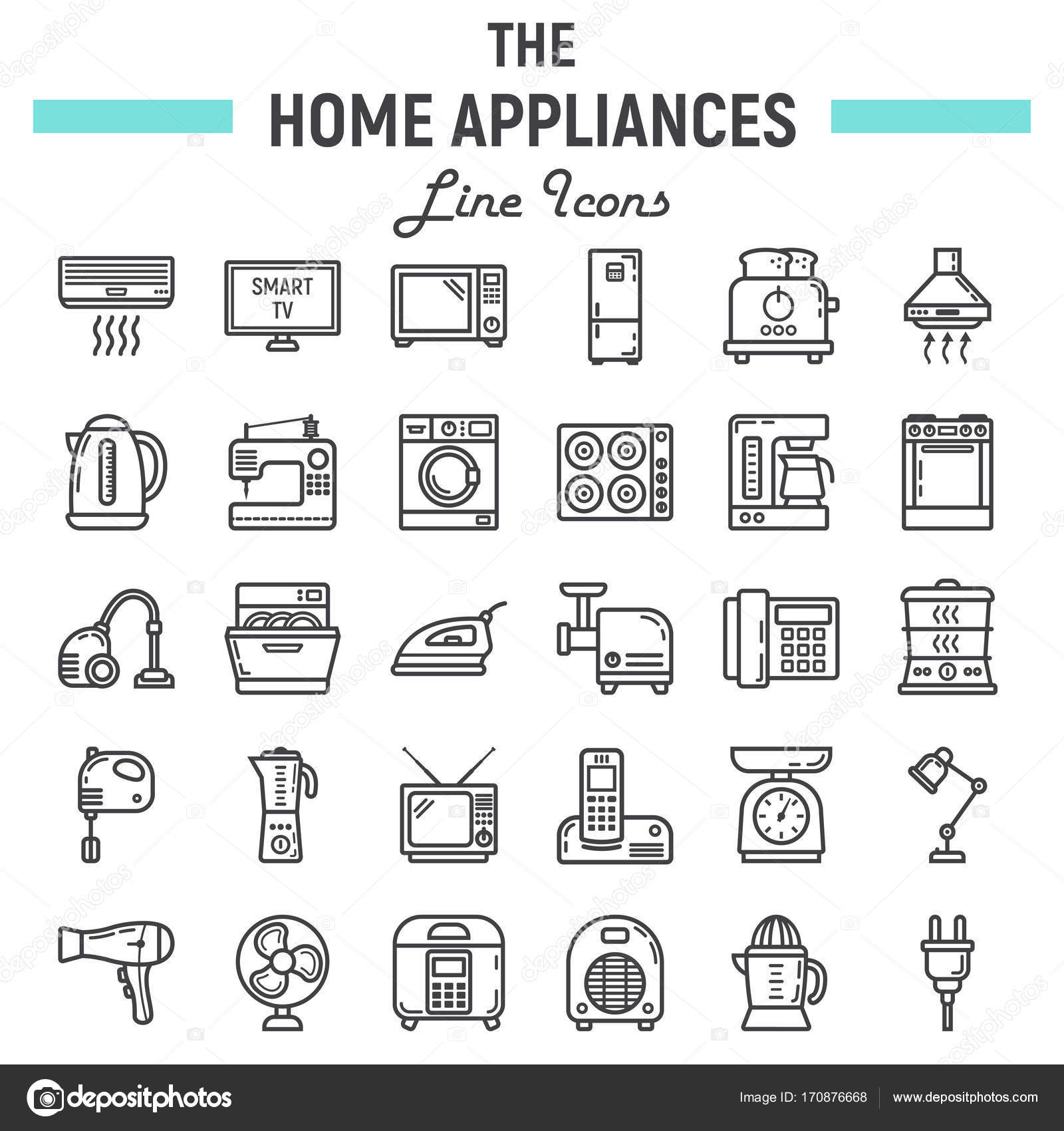 Furniture and household appliances icons set Vector Image
