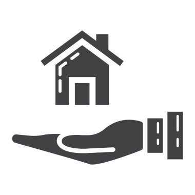 Eve elinde glif simgesi, iş ve finans, satın almak