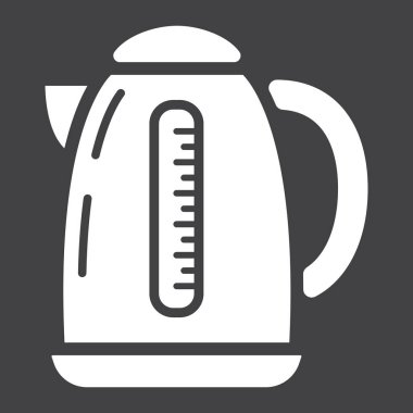 Elektrikli su ısıtıcısı katı simgesi, mutfak ve cihaz