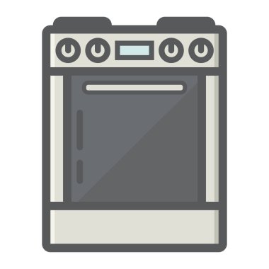 Gaz sobası renkli satırı simgesi, mutfak aletleri
