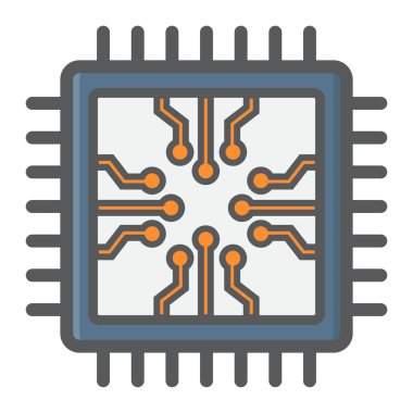 Çip renkli satırı simgesi, devre kartı ve işlemci