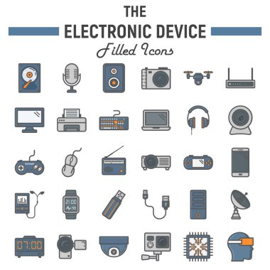 Elektronik cihaz renkli çizgi Icon set