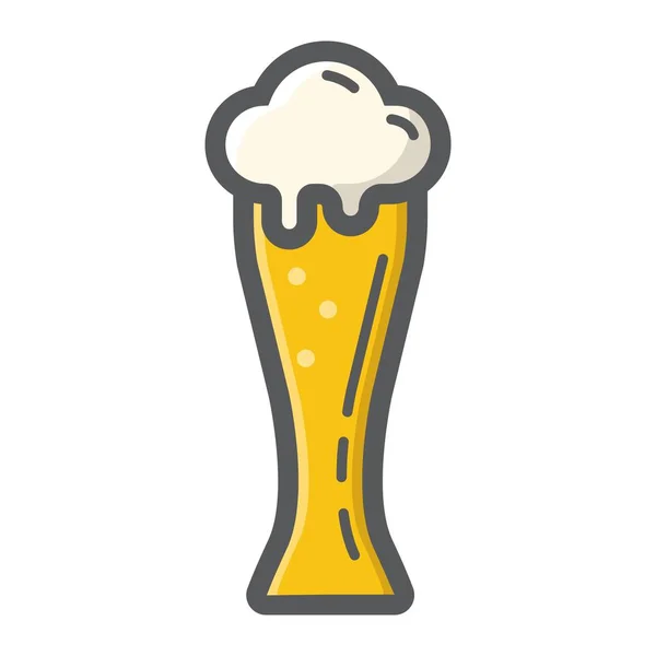 Icono del contorno lleno de vaso de cerveza, comida y bebida — Vector de stock