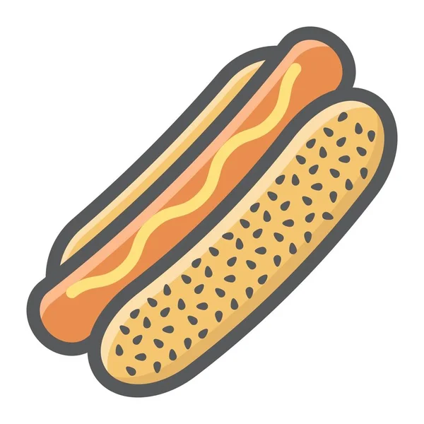 Hot Dog icône contour rempli, nourriture et boisson — Image vectorielle