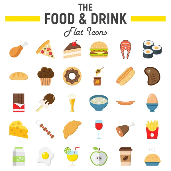 Comida e bebida conjunto de ícone plana, sinais de refeição —  Vetores de Stock
