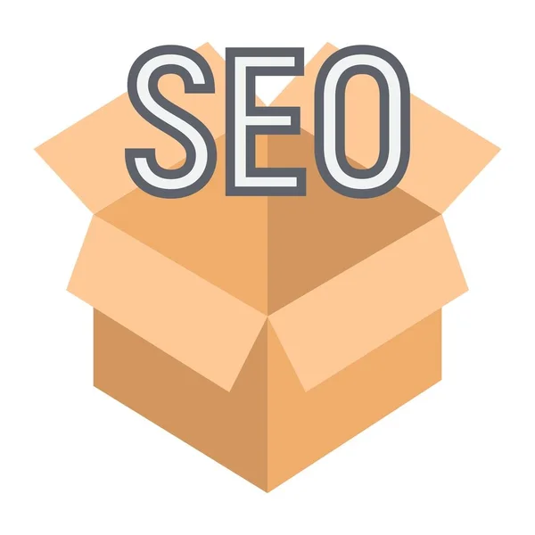 Paquete SEO icono plano, seo y desarrollo, caja — Vector de stock