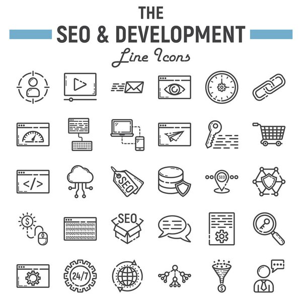 SEO and development line icon set, business signs