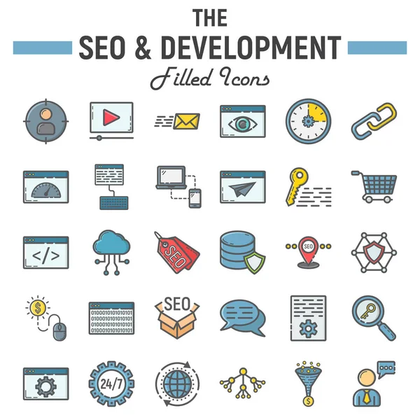 SEO ve kalkınma anahat Icon set dolu
