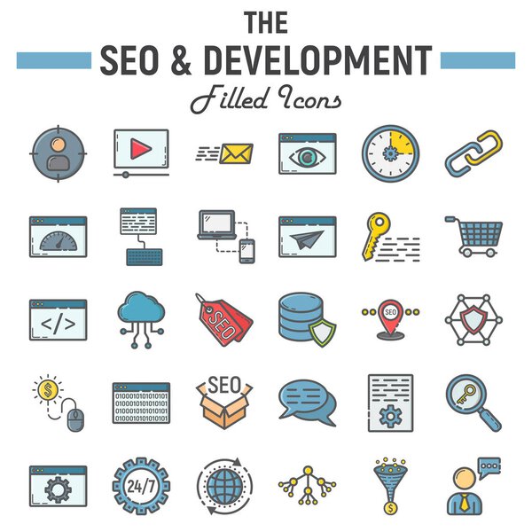 SEO and development filled outline icon set