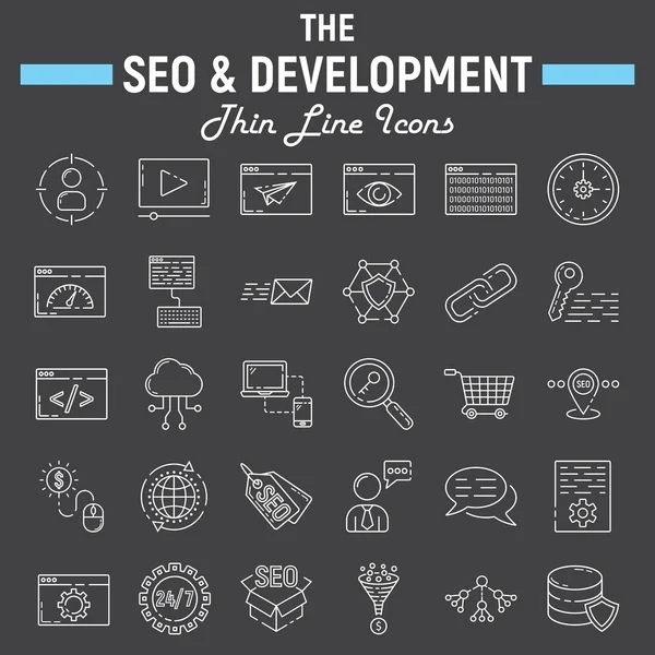 Conjunto de iconos de línea de SEO y desarrollo, signos comerciales — Vector de stock