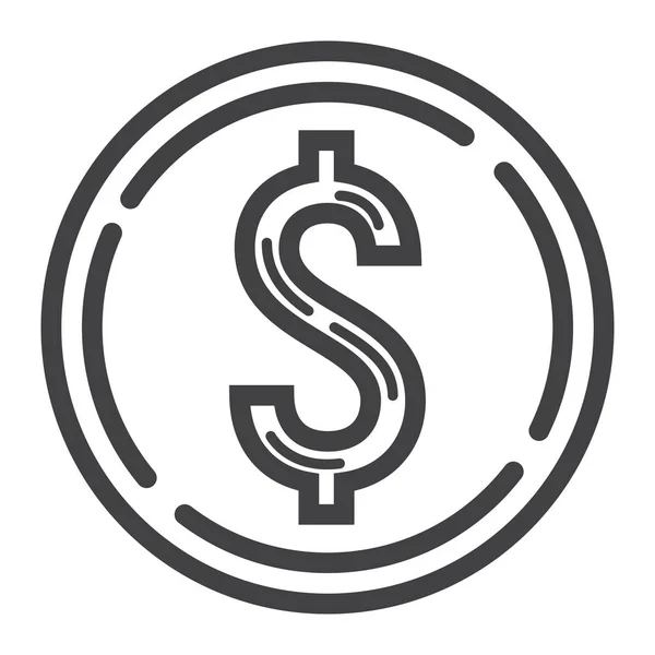 Εικονίδιο γραμμή Δολάριο κέρμα, επιχειρήσεων και οικονομικών, χρήματα — Διανυσματικό Αρχείο