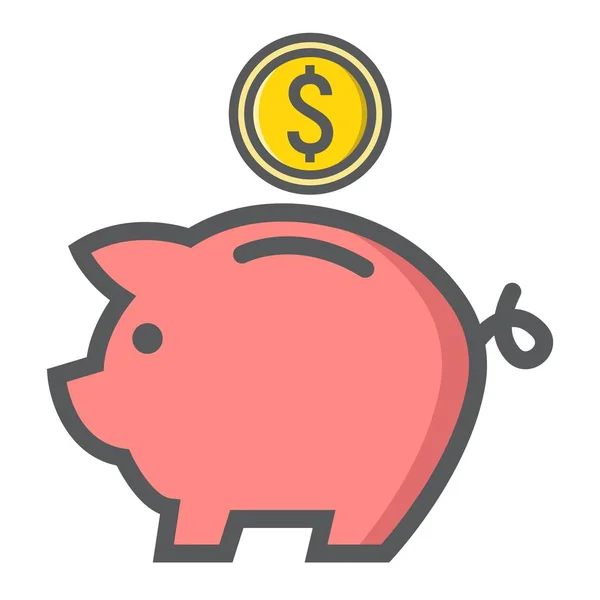 Piggy Bank riempito icona contorno, finanza aziendale — Vettoriale Stock