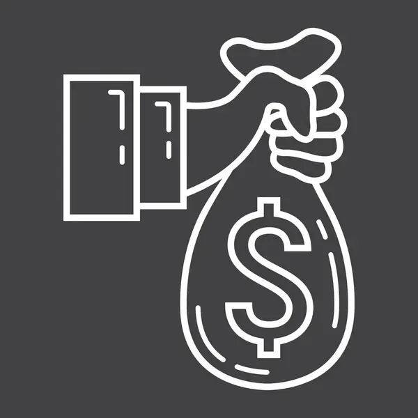 Mão segurando ícone de linha saco de dinheiro, negócio — Vetor de Stock