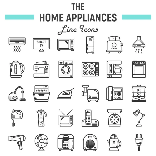 Eletrodomésticos linha conjunto de ícones, símbolos de tecnologia — Vetor de Stock
