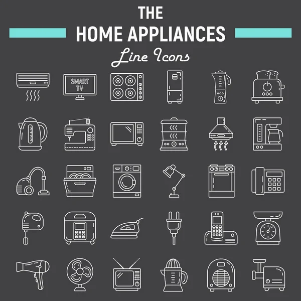 Línea de electrodomésticos icono conjunto, símbolos de la tecnología — Vector de stock