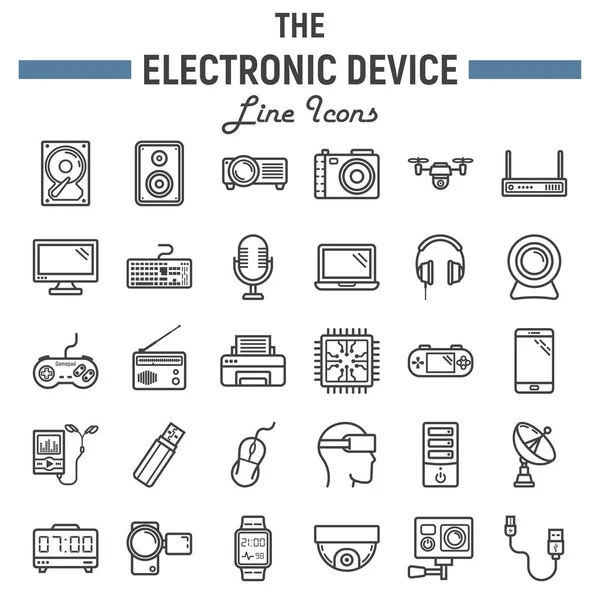 Elektronisch apparaat lijn pictogram set, technologie — Stockvector