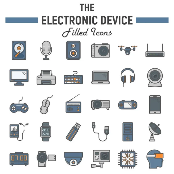 Elektronik cihaz renkli çizgi Icon set — Stok Vektör