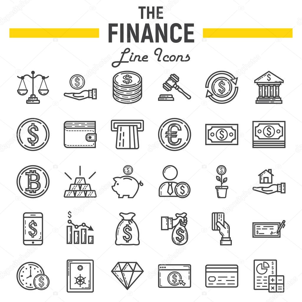 Finance line icon set, business symbols collection