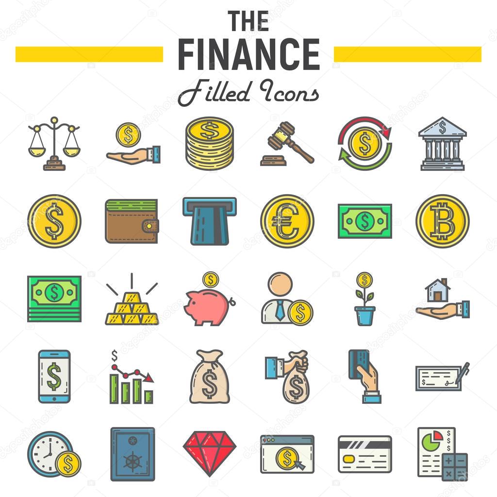 Finance filled outline icon set, business signs