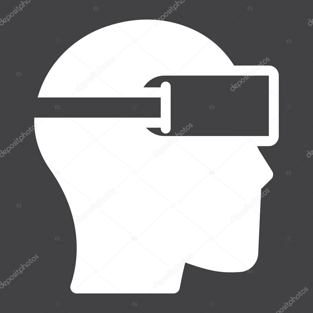 Virtual reality glasses solid icon, game and electronic, vector graphics, a glyph pattern on a black background, eps 10.