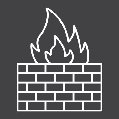 Güvenlik Duvarı satırı simgesi, güvenlik ve tuğla duvar