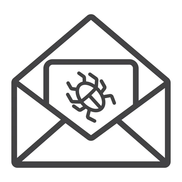 Vírus no ícone de linha de e-mail, spam e segurança — Vetor de Stock