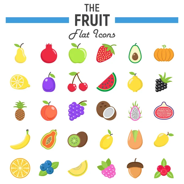 Obst flache Symbolset, Sammlung von Lebensmittelsymbolen — Stockvektor