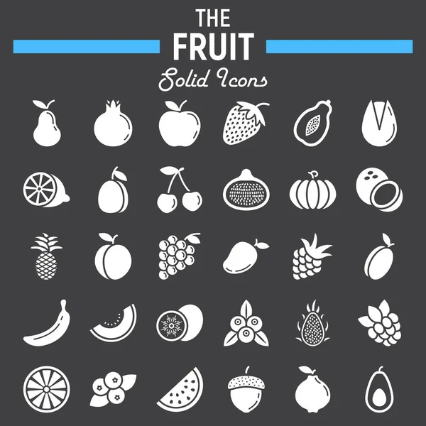 Obst solides Symbol-Set, Sammlung von Lebensmittelsymbolen — Stockvektor