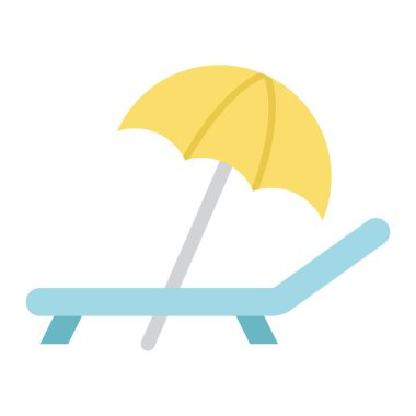 Plaj şemsiye şezlong düz simgesi, seyahat ile