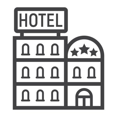 Otel binası satırı simgesi, seyahat ve Turizm