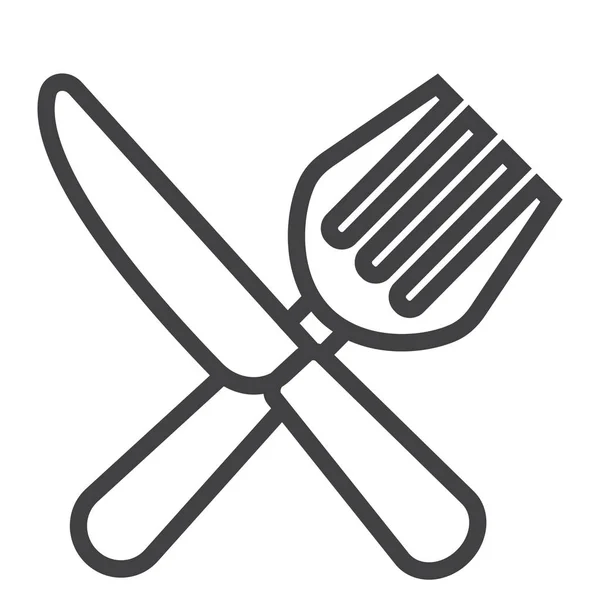 Икона линии вилок и ножей, ужин и ресторан — стоковый вектор