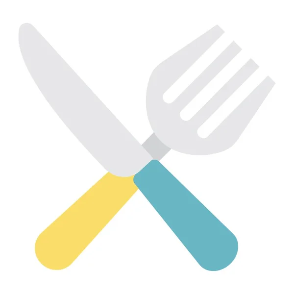 Icône plate fourchette et couteau, dîner et restaurant — Image vectorielle