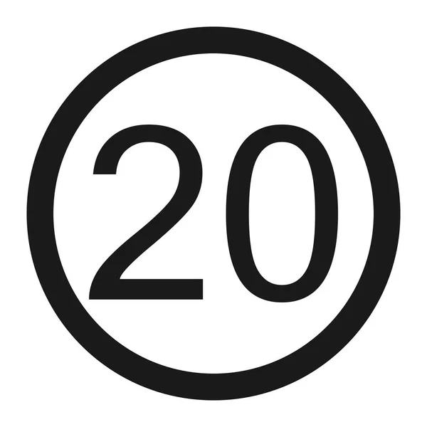 Limite de vitesse maximale 20 icône de ligne de signe — Image vectorielle