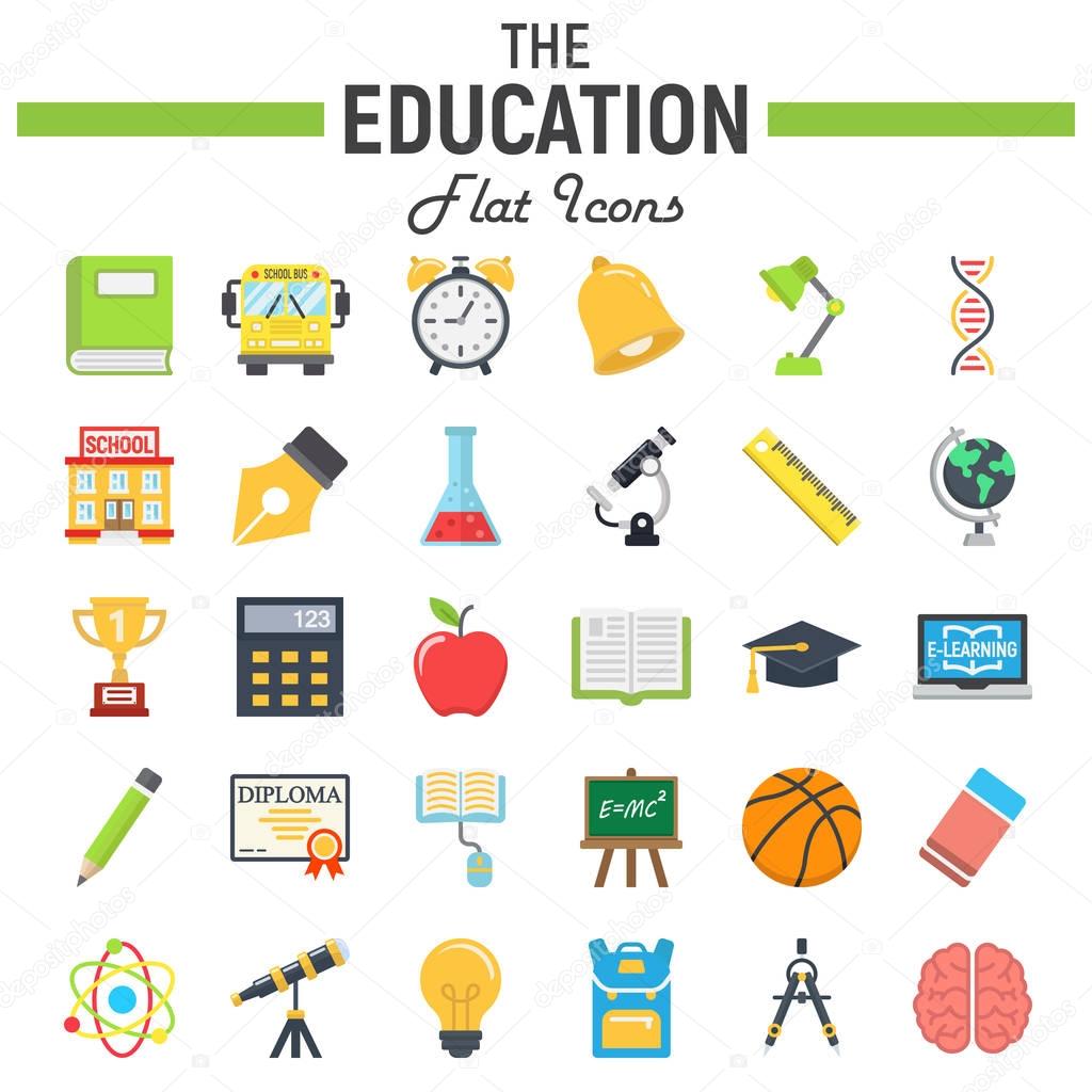 Education flat icon set, school sign collection