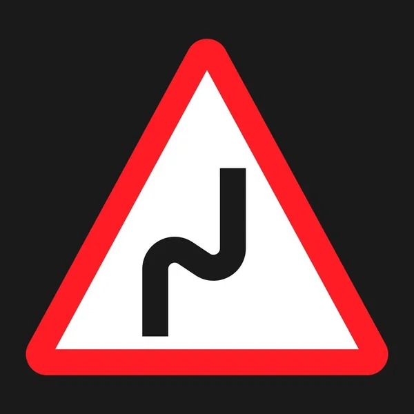 Peligroso signo de doble curva icono plano — Vector de stock