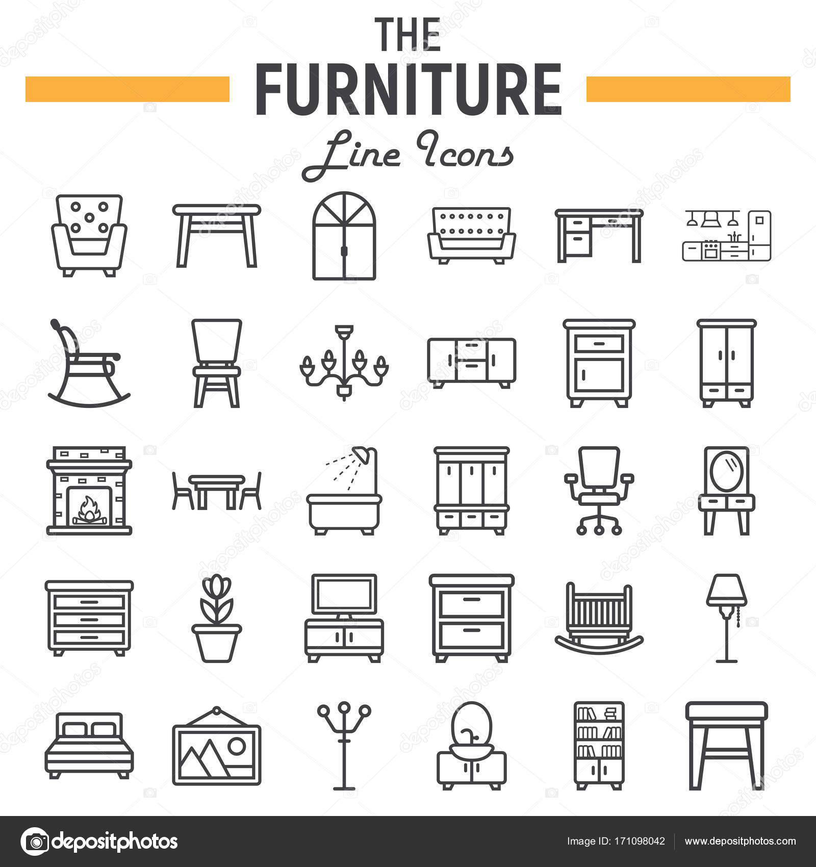 Furniture line icon set, interior sign collection Stock Vector by