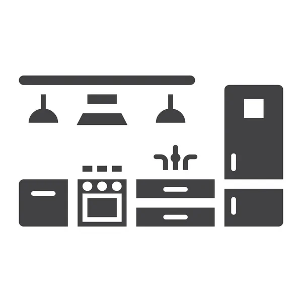 Meubles de cuisine icône solide, et intérieur — Image vectorielle