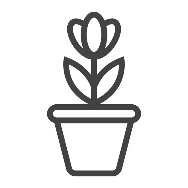 Flor en el icono de la línea de olla, planta y decoración — Vector de stock