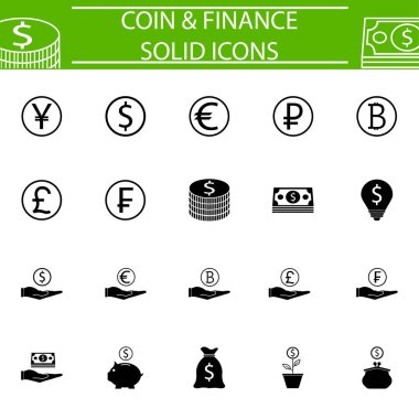 Paralar katı sembollerin paket, finans işaretleri
