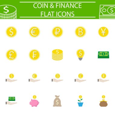 Paralar düz sembollerin paket, finans işaretleri