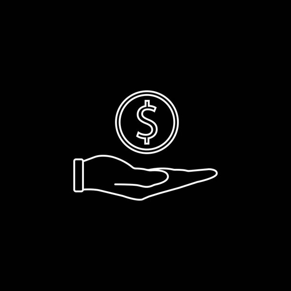 Coin in hand line icon, finance and business