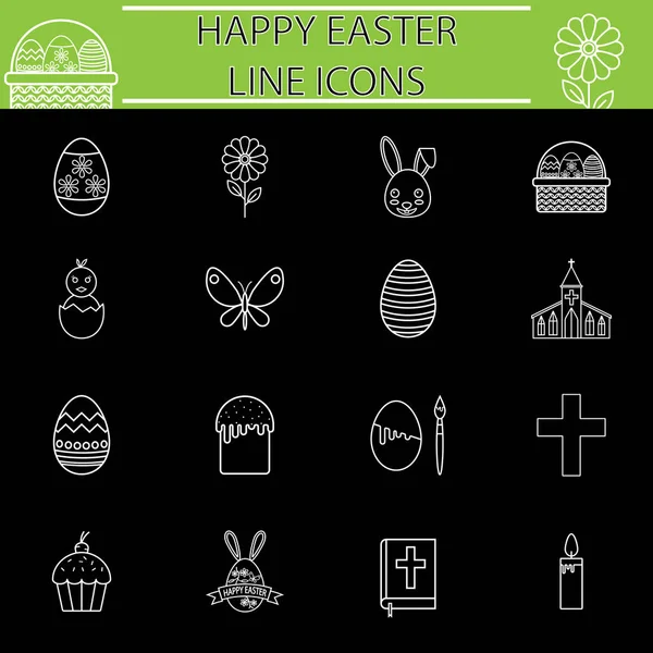 Bonne ligne de Pâques icône ensemble — Image vectorielle