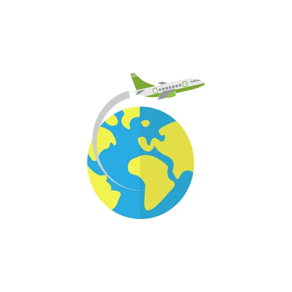 Airplane flying around earth flat icon — Stock Vector