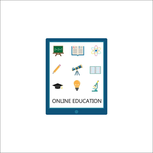 온라인 교육 플랫 아이콘 집합, E-학습 — 스톡 벡터