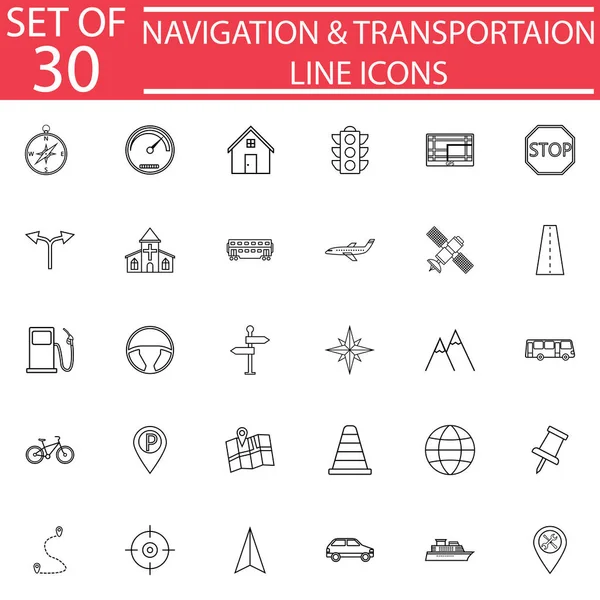 Conjunto de iconos de línea de navegación, señales de transporte — Vector de stock