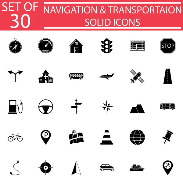 Conjunto de iconos de navegación sólido, señales de transporte — Vector de stock