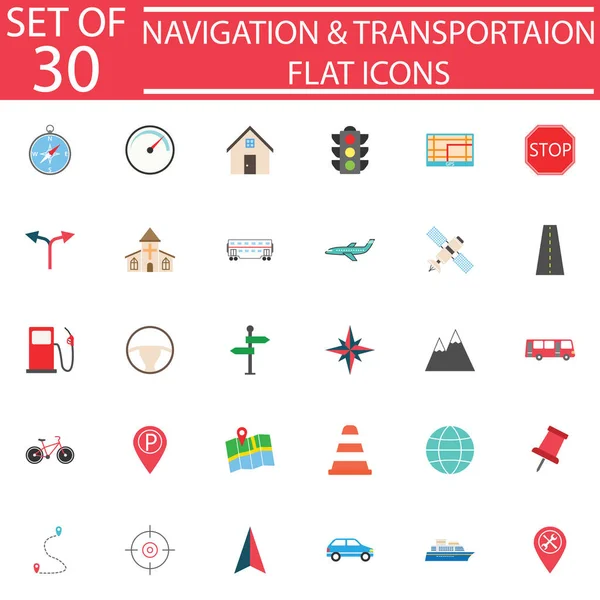 Conjunto de iconos planos de navegación, señales de transporte — Vector de stock