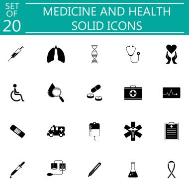 Tıbbi sembolleri tıp ve sağlık katı Icon set
